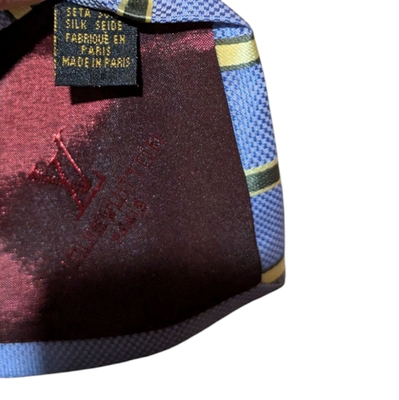 Louis Vuitton Silver Blue Yellow Green Striped Pattern Silk Tie Made in Paris - Picture 4 of 8